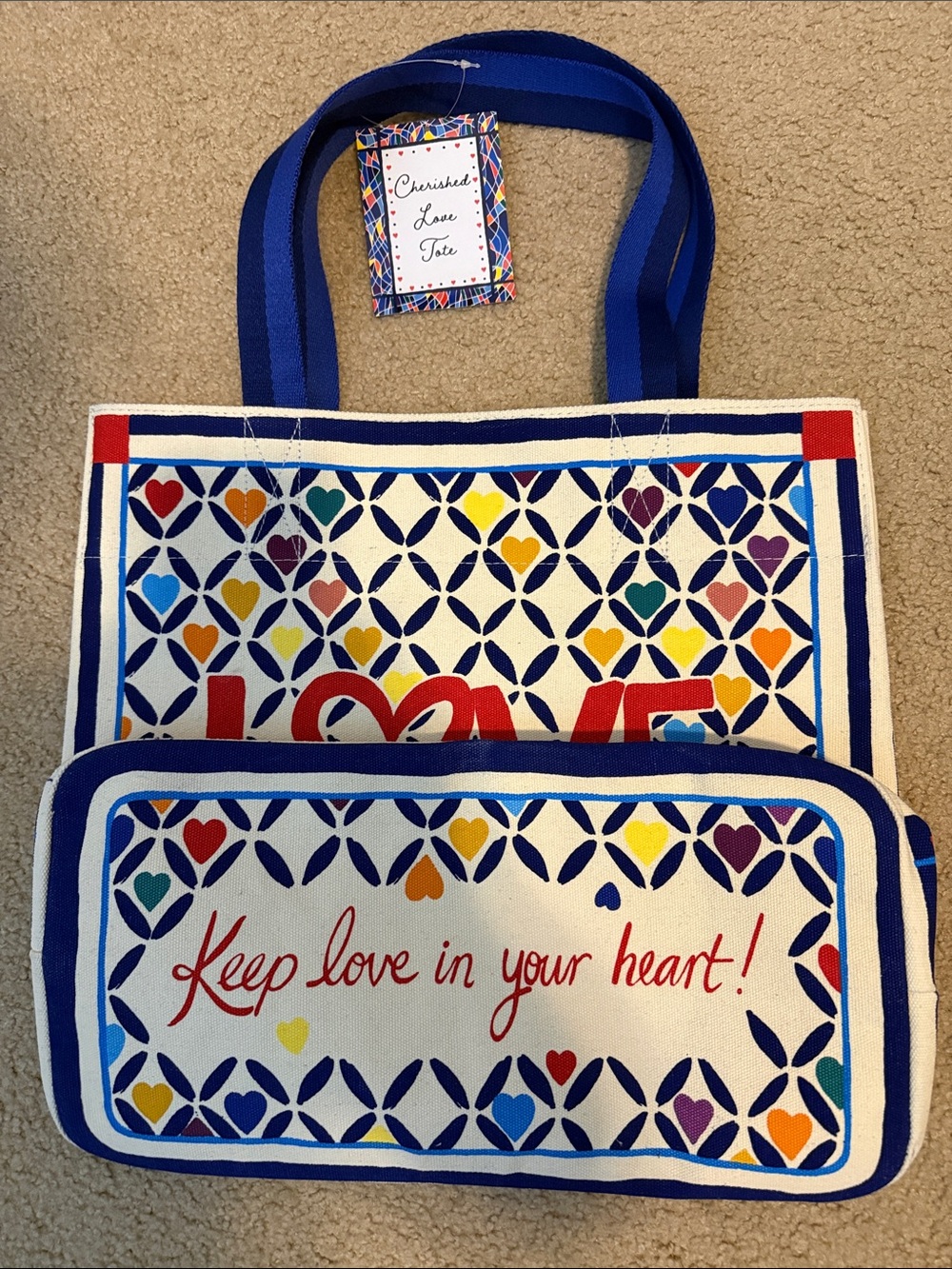 Brighton Colorful Mosaic Heart Tag - Blue Green Yellow Red